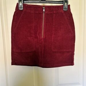 wild fable Burgundy Corduroy Mini Skirt with Front Zip
